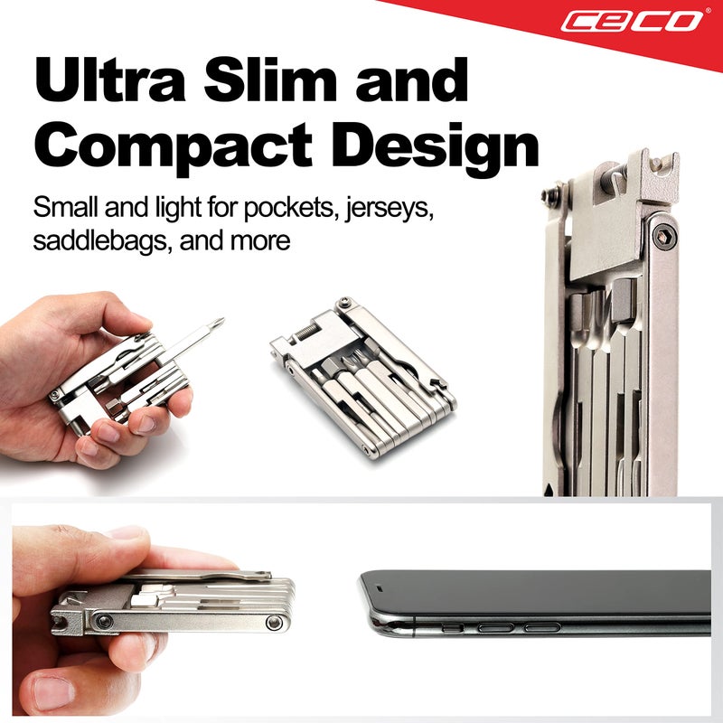 CECO-USA 13 Function Bike Tool with Chain Breaker â€“ Bicycle Multi Tool â€“ Ultra Slim, Compact Pocket Sized, Lightweight â€“ High Strength CR-V 6150 Tool Steel â€“ Easy To Carry - Image 2
